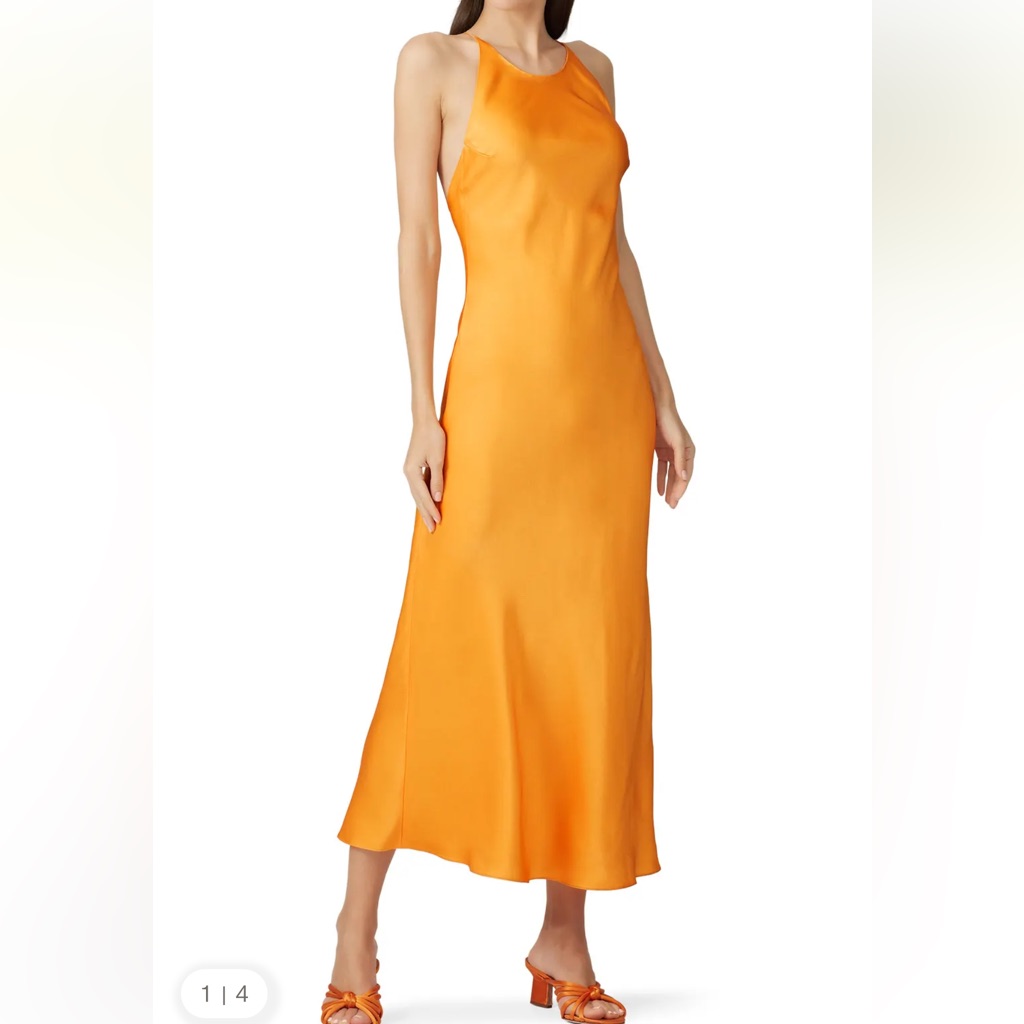 Rosetta Getty Orange Cross Back Bias Slip Dress